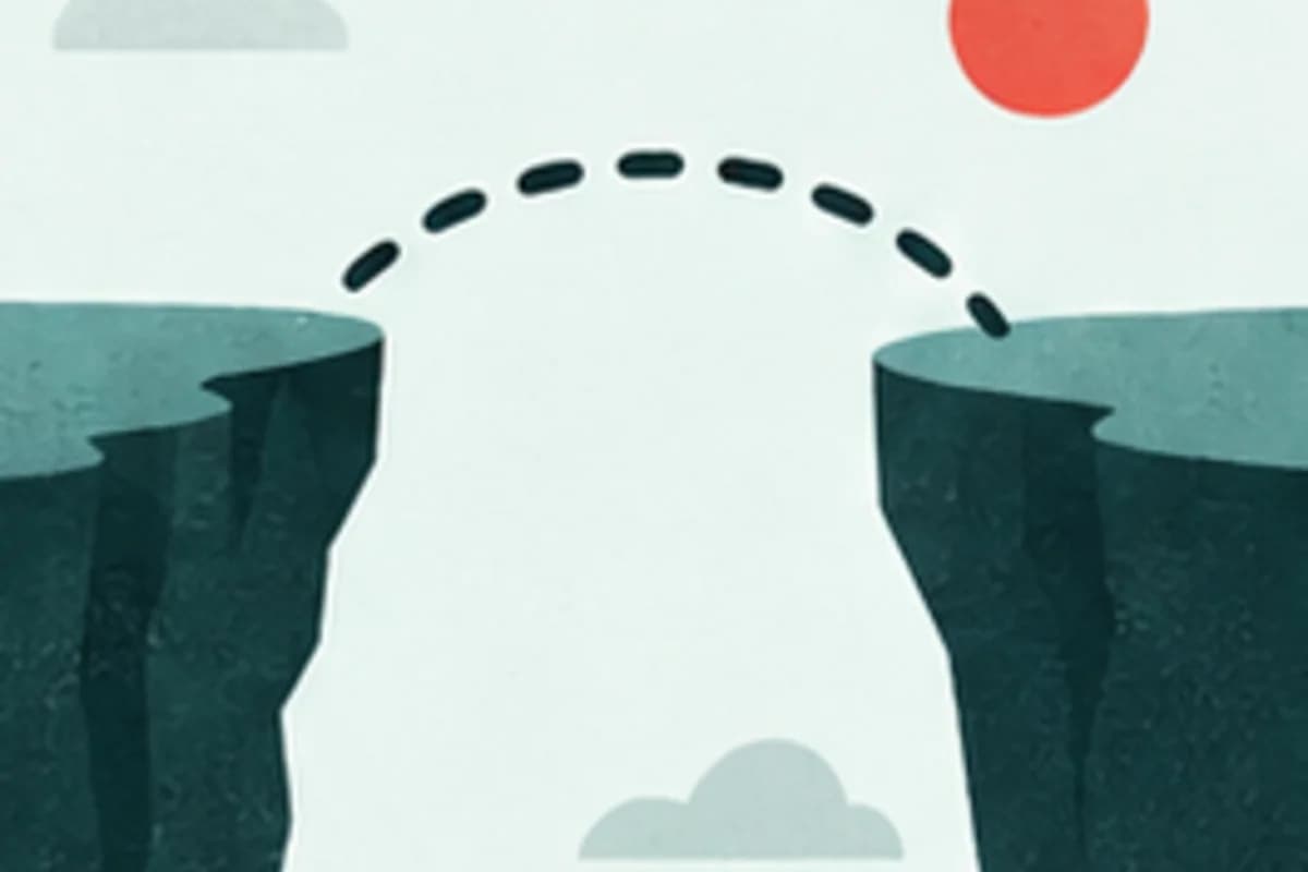 Two cliffs connected by a dotted path, representing gaps in an analytics report