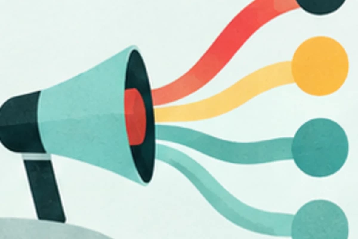 A megaphone sending a small set of organized signals toward a dashboard
