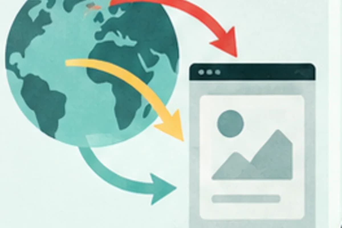A globe and a browser window connected by multiple measurement paths