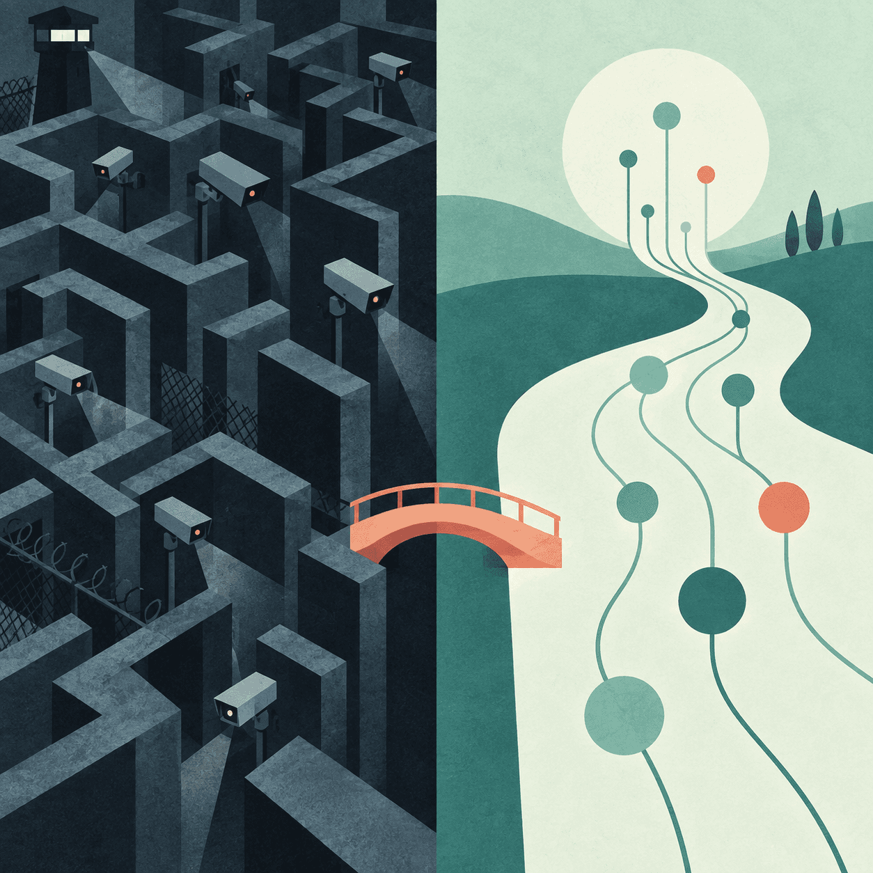A clear path crossing from surveillance-heavy measurement to aggregated analytics